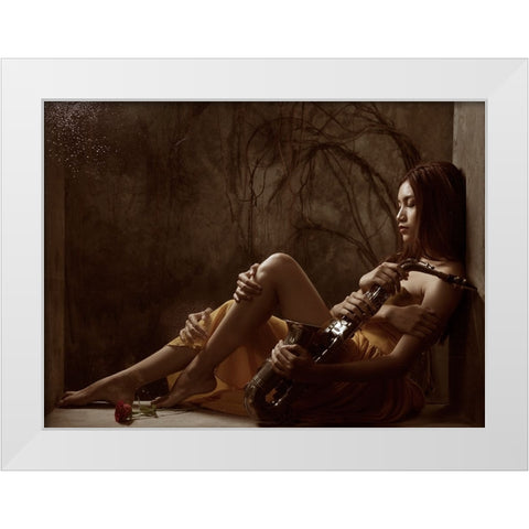 Play Me A Song! White Modern Wood Framed Art Print by Kisworo, Sebastian