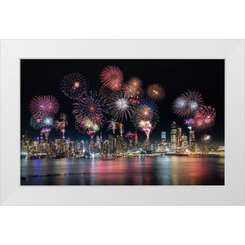 Firework In New York City White Modern Wood Framed Art Print by Dai, Wei