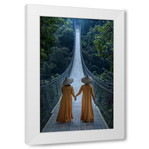 The Bridge White Modern Wood Framed Art Print by Mikael, Fira