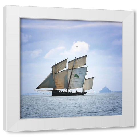 Boat-Bird And Mount White Modern Wood Framed Art Print by Demoulin, Vincent
