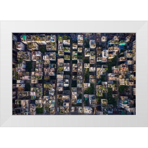 Rooftop White Modern Wood Framed Art Print by Khan Ronnie, Azim