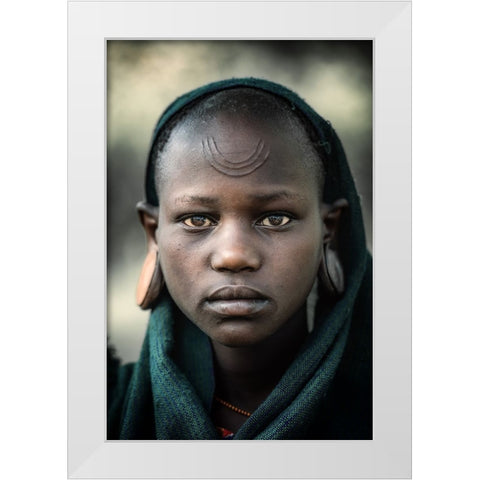 Girl Of The Suri White Modern Wood Framed Art Print by Cole, Trevor