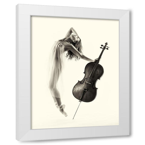 The Cello Dance White Modern Wood Framed Art Print by Yang, James