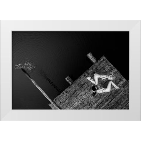 Waiting For The Night Boat White Modern Wood Framed Art Print by D. Pop, Ovi