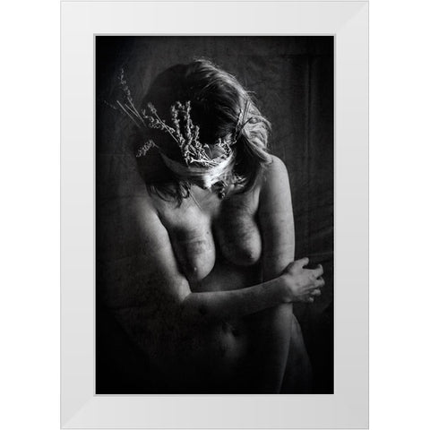 Flora Fiction White Modern Wood Framed Art Print by Bousca, Bogdan
