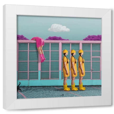 Hiding Away From Myself White Modern Wood Framed Art Print by Hardibudi