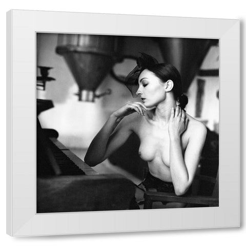 Pianist White Modern Wood Framed Art Print by Kaminski, Lukas