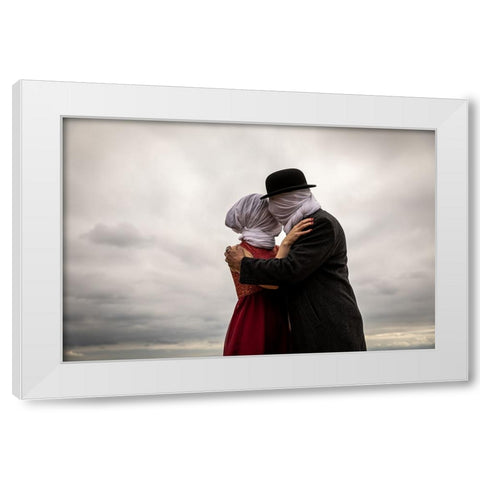 The Lovers Then And Now White Modern Wood Framed Art Print by Ze, Genadijs