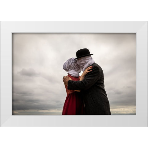 The Lovers Then And Now White Modern Wood Framed Art Print by Ze, Genadijs