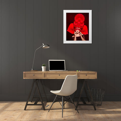 Chinese Red Art White Modern Wood Framed Art Print by Mukherjee, Debarghya