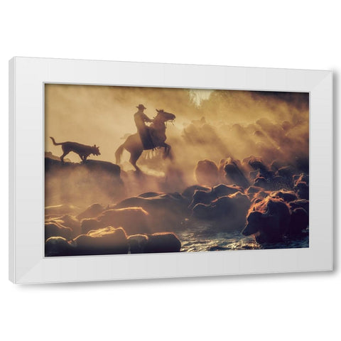 The Buffalo Shepherd White Modern Wood Framed Art Print by Aktar, Meric