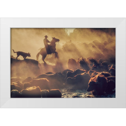 The Buffalo Shepherd White Modern Wood Framed Art Print by Aktar, Meric