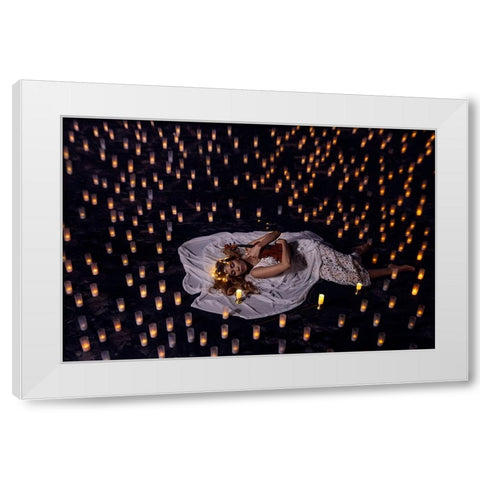 Feeling Peaceful With Music White Modern Wood Framed Art Print by Suhardjo, Lisdiyanto