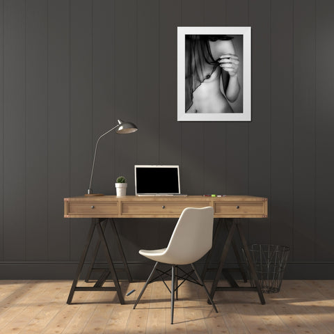 The Model And Her Veil White Modern Wood Framed Art Print by Noguera, Cesc