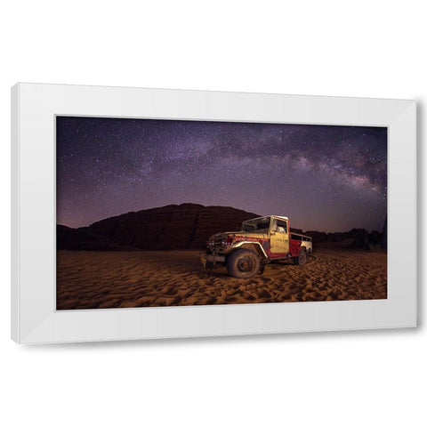 Car Under The Milkyway Galaxy White Modern Wood Framed Art Print by Shawki Ibrahim, Saad