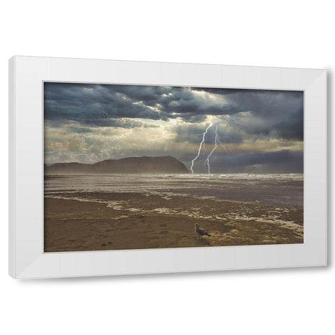 Calm And Storm White Modern Wood Framed Art Print by Kulkarni, Sunil