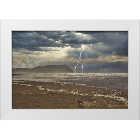 Calm And Storm White Modern Wood Framed Art Print by Kulkarni, Sunil