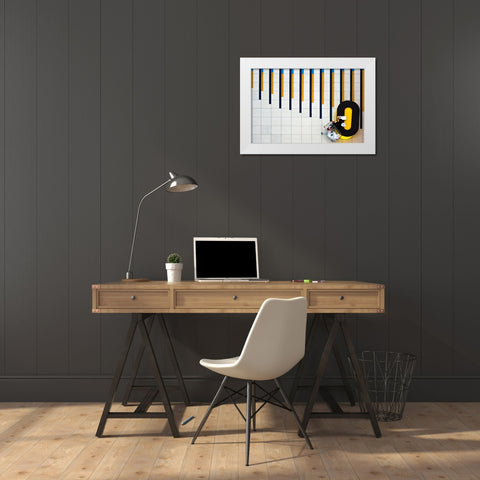 Yellow And Blue White Modern Wood Framed Art Print by Gholami, Mohadese