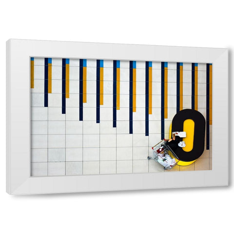 Yellow And Blue White Modern Wood Framed Art Print by Gholami, Mohadese