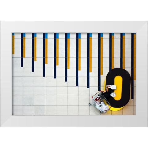 Yellow And Blue White Modern Wood Framed Art Print by Gholami, Mohadese