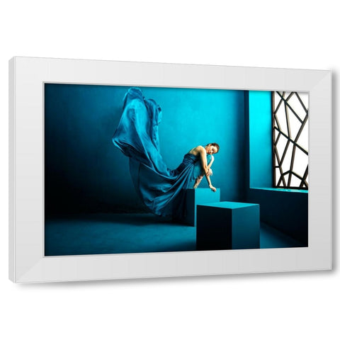 Feel Blue White Modern Wood Framed Art Print by Pratikto, Lita