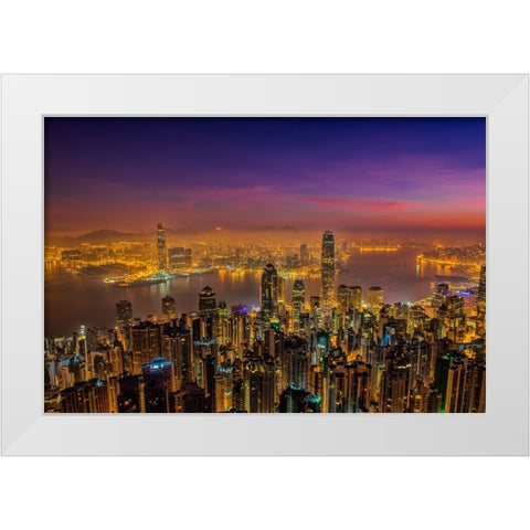Hong Kong Sunrise White Modern Wood Framed Art Print by Zhu, Jay