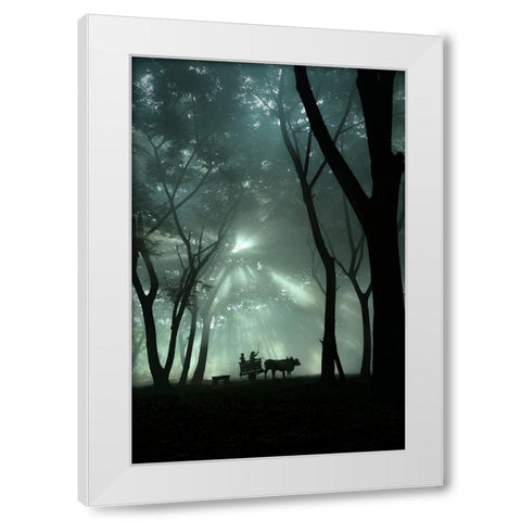 oxcart silhouette White Modern Wood Framed Art Print by Octavandy