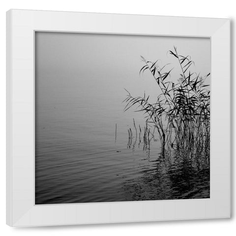 Mist over the lake 2021 White Modern Wood Framed Art Print by Riis, Poul-Erik