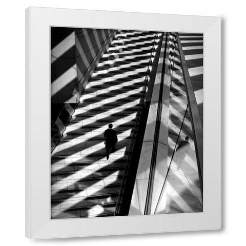 Walking Light And Shadows White Modern Wood Framed Art Print by Ezequiel59