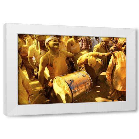 The Yellow Drummers White Modern Wood Framed Art Print by Suresh Dodwad, Chetan