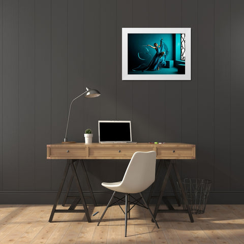 Blue Ribbon White Modern Wood Framed Art Print by Muliani Hartojo, Angela