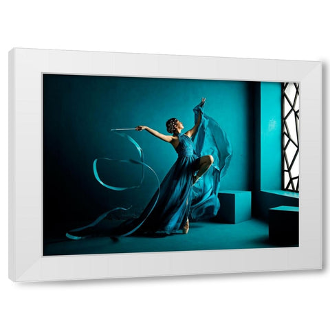 Blue Ribbon White Modern Wood Framed Art Print by Muliani Hartojo, Angela