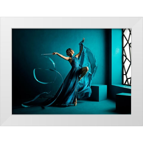 Blue Ribbon White Modern Wood Framed Art Print by Muliani Hartojo, Angela