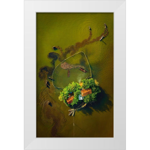 The Buffalo Man White Modern Wood Framed Art Print by Cao, Alex