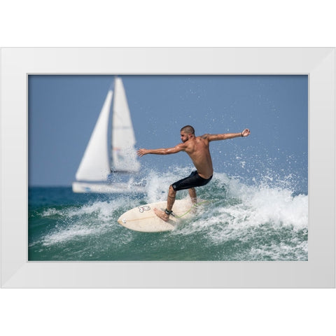 Surfer White Modern Wood Framed Art Print by Yuval