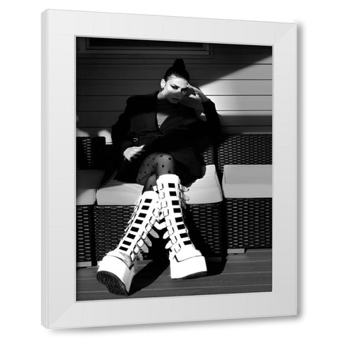 Lady and Boot White Modern Wood Framed Art Print by W, Deming
