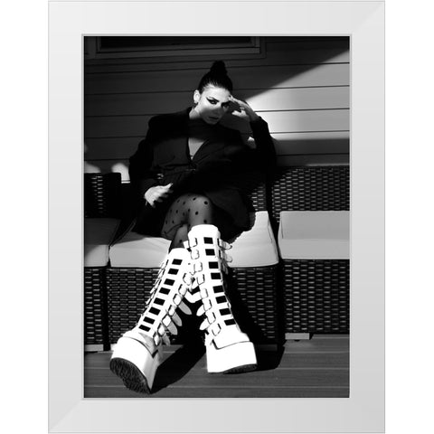 Lady and Boot White Modern Wood Framed Art Print by W, Deming