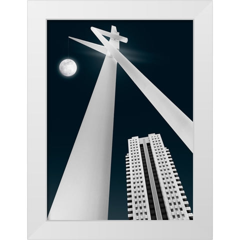 Hanging By A Thread White Modern Wood Framed Art Print by Garcia, Helena