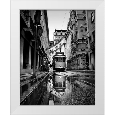 Rainy Days In Lisbon White Modern Wood Framed Art Print by Ezequiel59