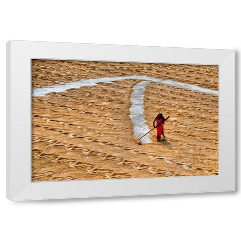 Paddy Drying9 White Modern Wood Framed Art Print by Nandi, Shaibal