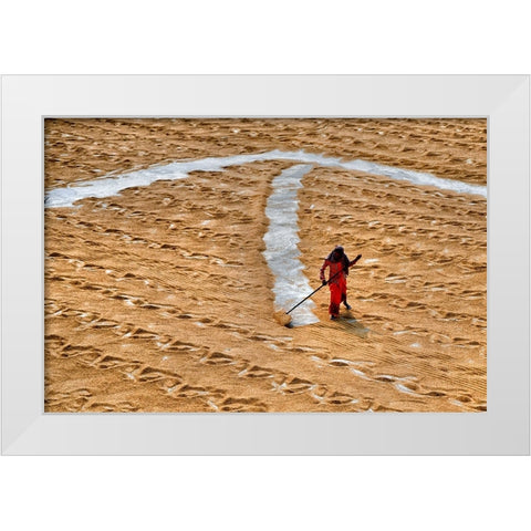 Paddy Drying9 White Modern Wood Framed Art Print by Nandi, Shaibal