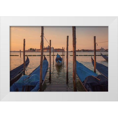 Venecian boats White Modern Wood Framed Art Print by Romero Salamanca, Juan