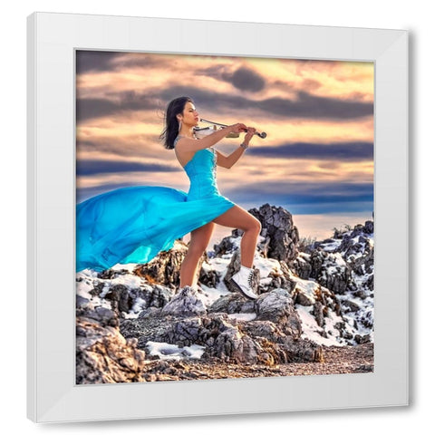 Tanya-The Queen Of The Violin White Modern Wood Framed Art Print by Nanev, Vasil