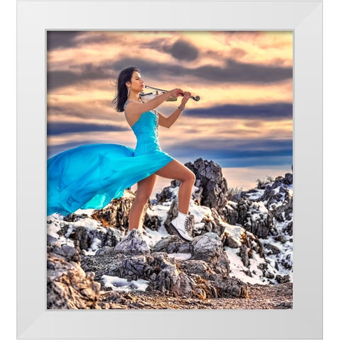 Tanya-The Queen Of The Violin White Modern Wood Framed Art Print by Nanev, Vasil