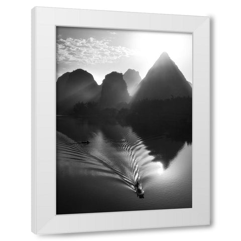 Fisherman at sunrise White Modern Wood Framed Art Print by Massetti, Fabrizio