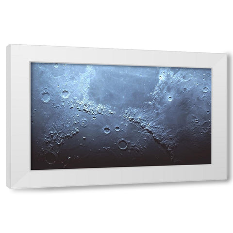 Mountains A Oceans Of The Moon White Modern Wood Framed Art Print by Chakrabarti, Basudeb