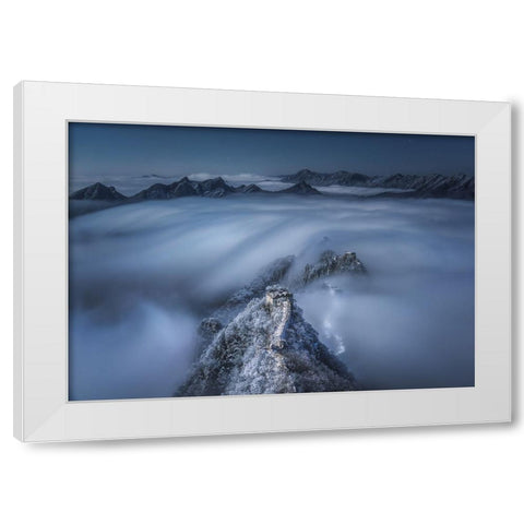 Flowing clouds pass over the Jian Kou Great Wall White Modern Wood Framed Art Print by Cui, Yuan