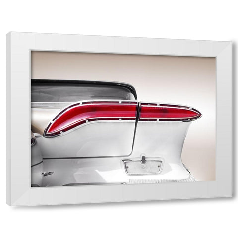 US classic car 1958 taillight abstract White Modern Wood Framed Art Print by Gube, Beate