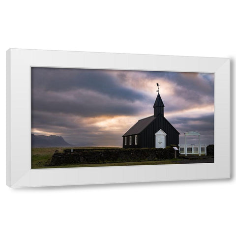 Black bird enjoying the sunset White Modern Wood Framed Art Print by Grant, Lynn