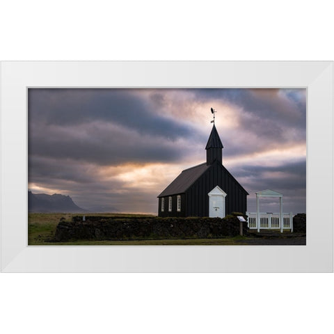 Black bird enjoying the sunset White Modern Wood Framed Art Print by Grant, Lynn